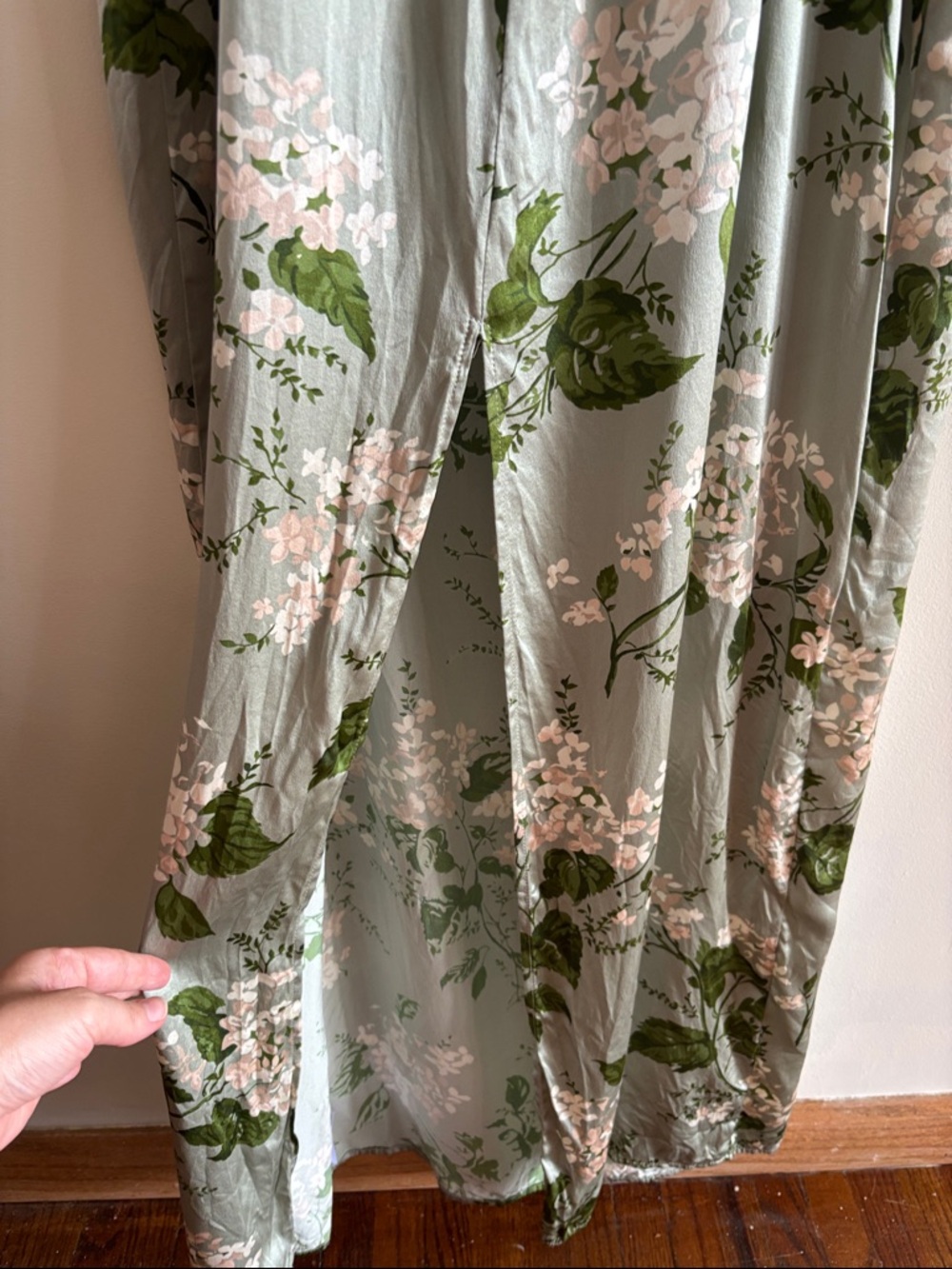 Reformation• 100% silk - sage green maxi dress with creamy white flowers. - Picture 4 of 7